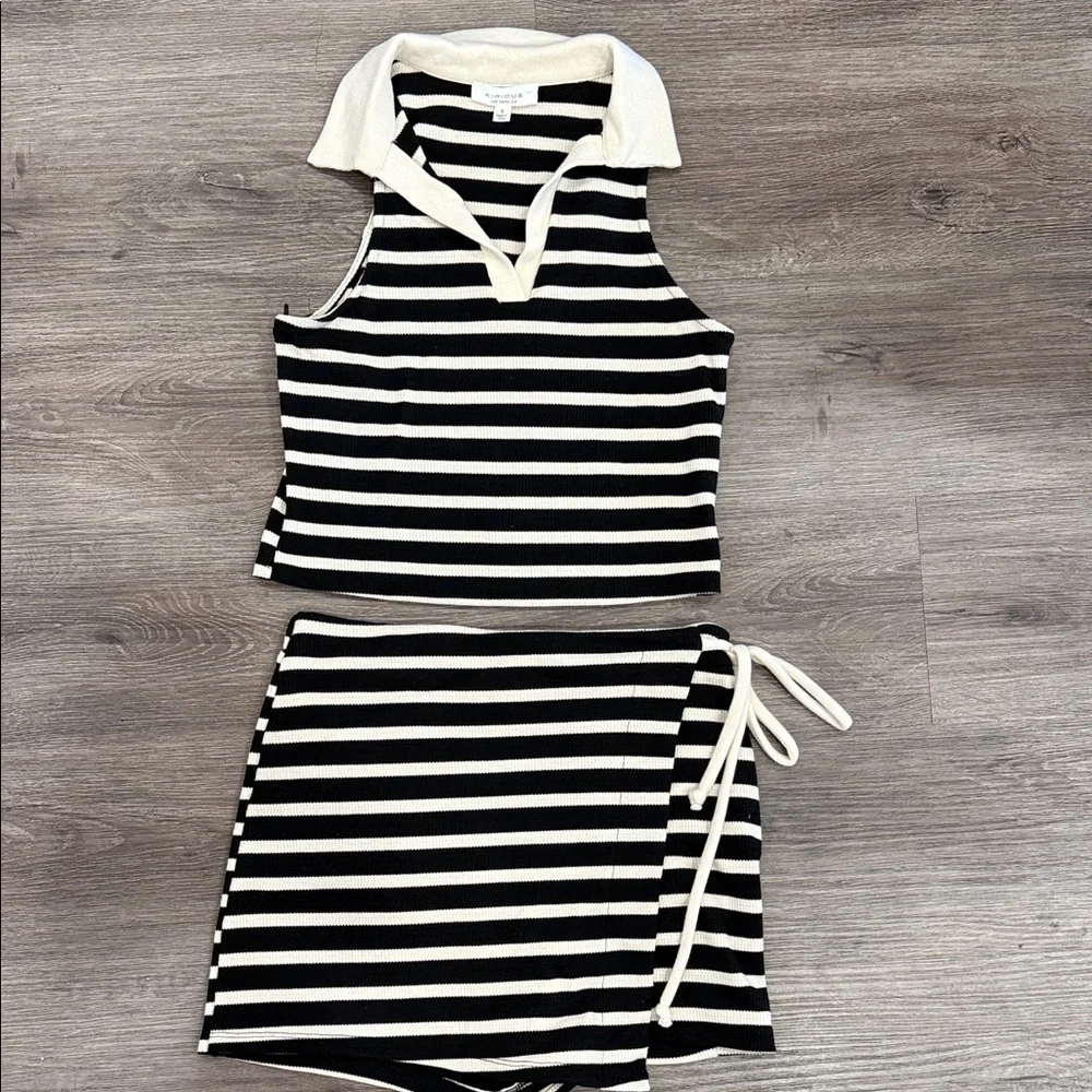 Striped Black & White Knit Wrap Skirt - Women's